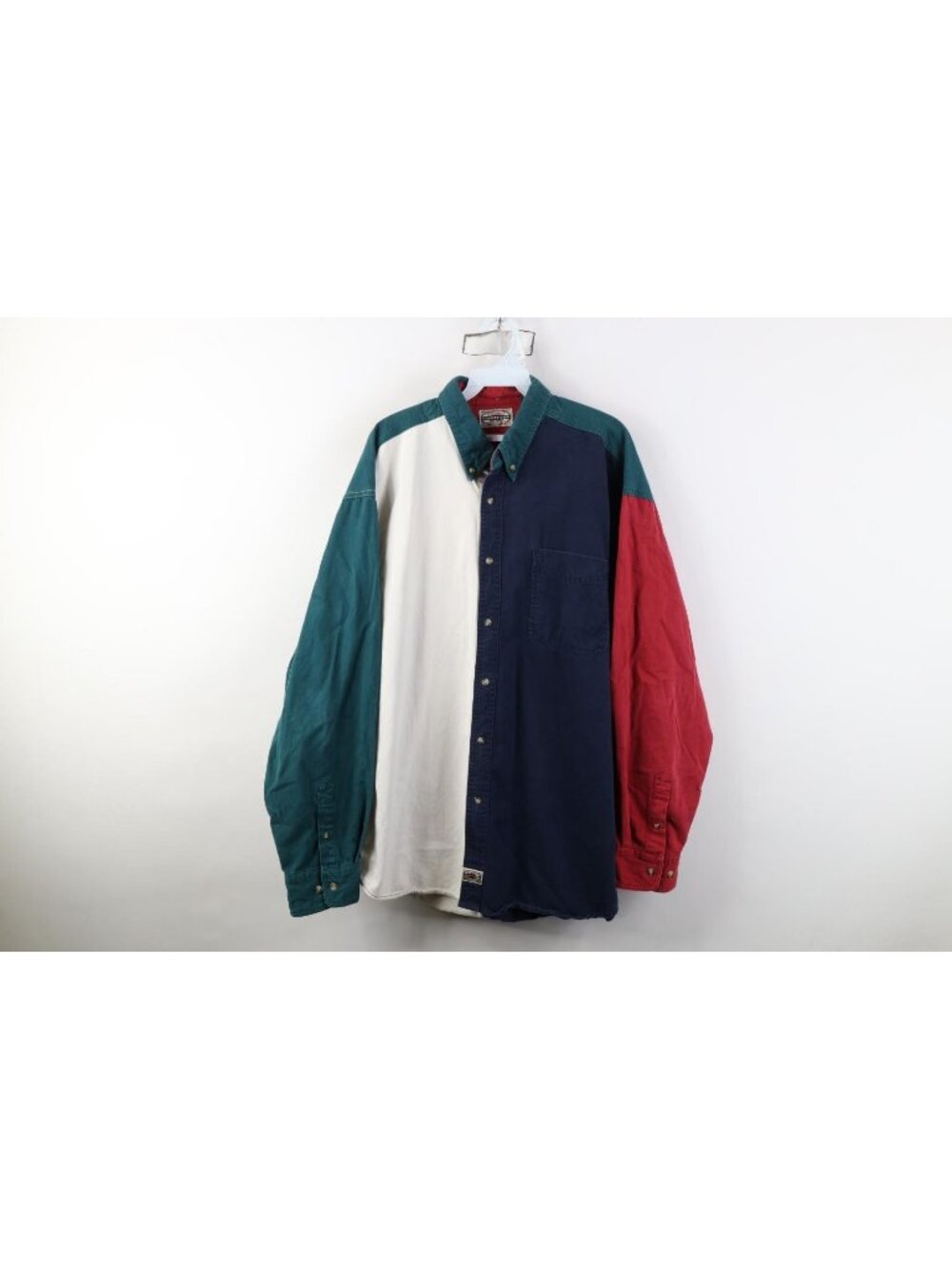 Vtg 90s Streetwear Mens XL Heavyweight Color Block Collared Button Down Shirt